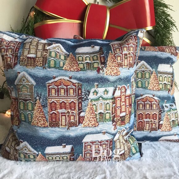 CALDEIRA Luxury Cross-Stitch Embroidered Tapestry Holiday Pillow Set - Picture 1 of 8